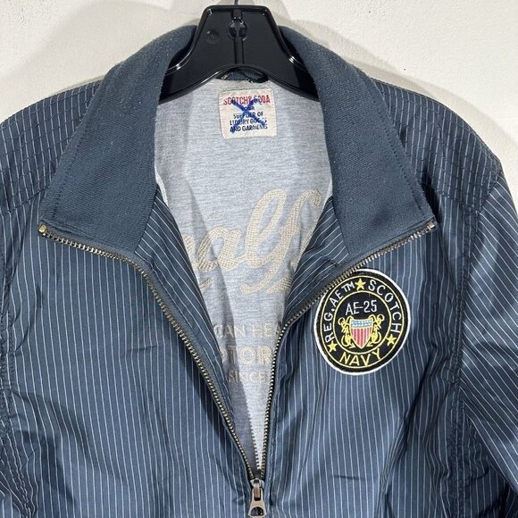 Vintage Scotch & Soda Jacket AE-25 Navy Full Zip Striped Zip Pockets L Varsity - Picture 2 of 6